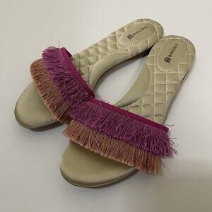 Birdies The Sparrow Sandal in Sangria Pink Orange fringe slip on quilted US 7.5
